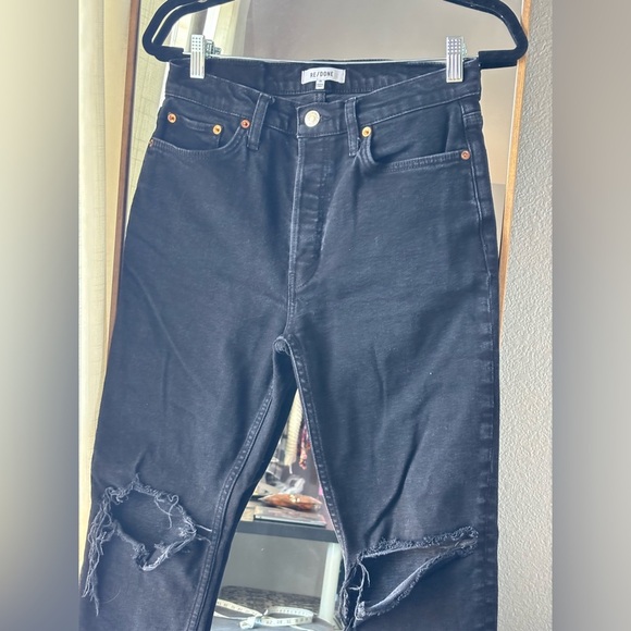 Re/Done 90'S High Rise Ankle Crop In Jet Black With Rips - Picture 3 of 8